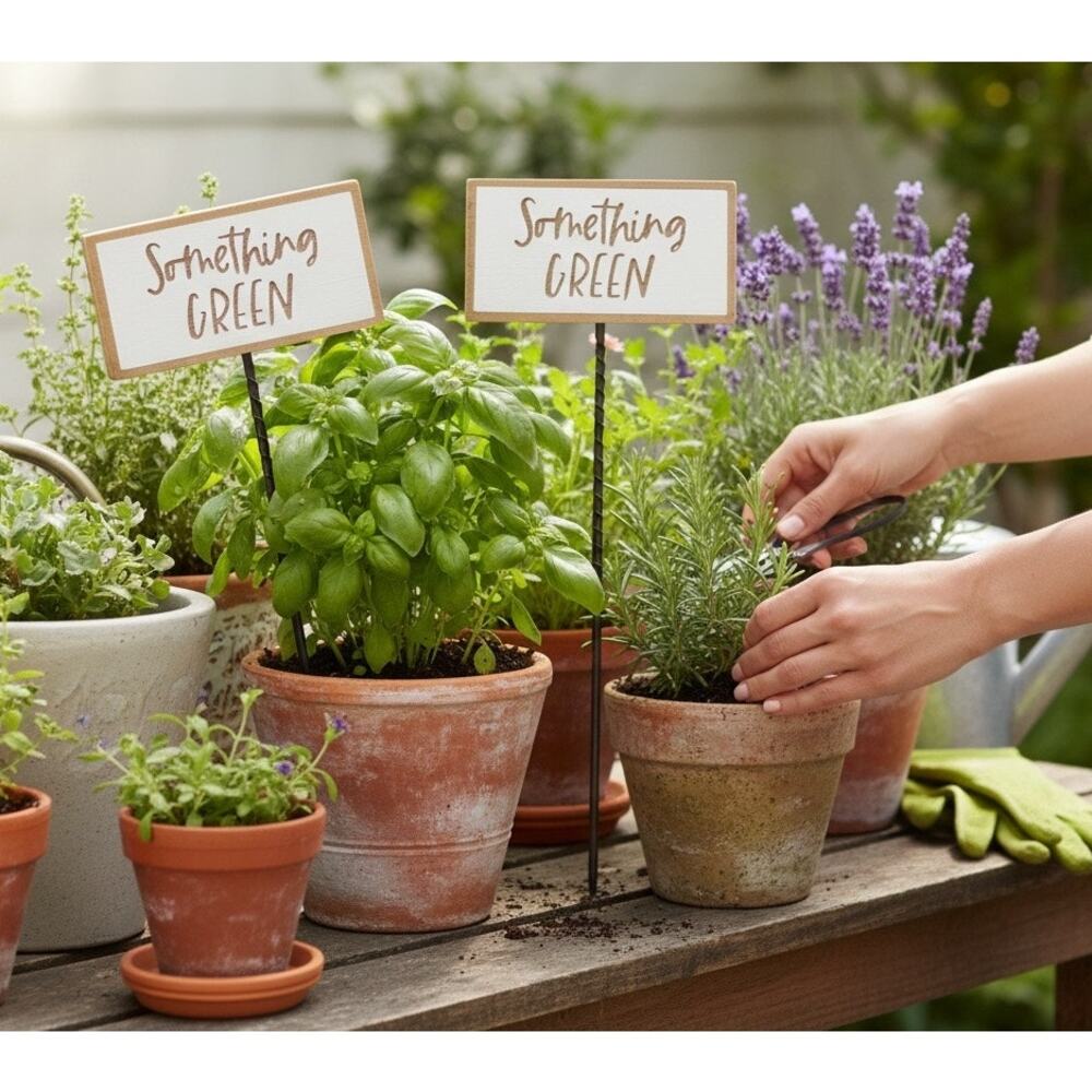 "Something Green" Fun Garden Picks For Pots or Gardens 10" T  4x2.25" Sign